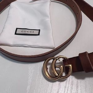 GG MARMONT THIN LEATHER BELT WITH SHINY BUCKLE
